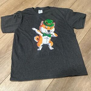 Gray Cat T-Shirt with Shiba Inu Design